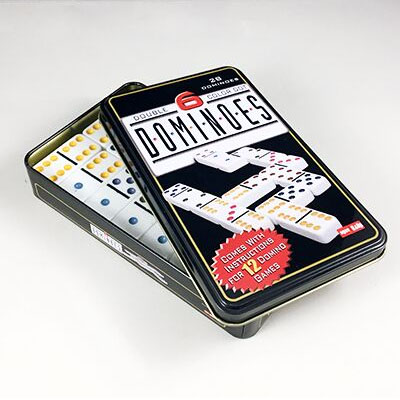 Dominoes Double 6 Coloured Dots - Tin Case 