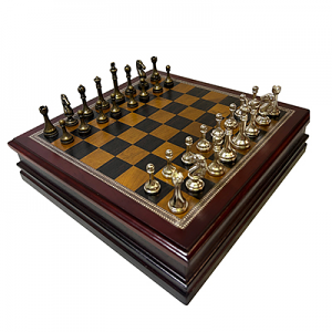 Classic 12in Inlaid Burl Wood Chess Set with Metal Weighted Men
