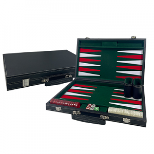 Harvard 15'' Backgammon Set with Stitched Black Leatherette Case